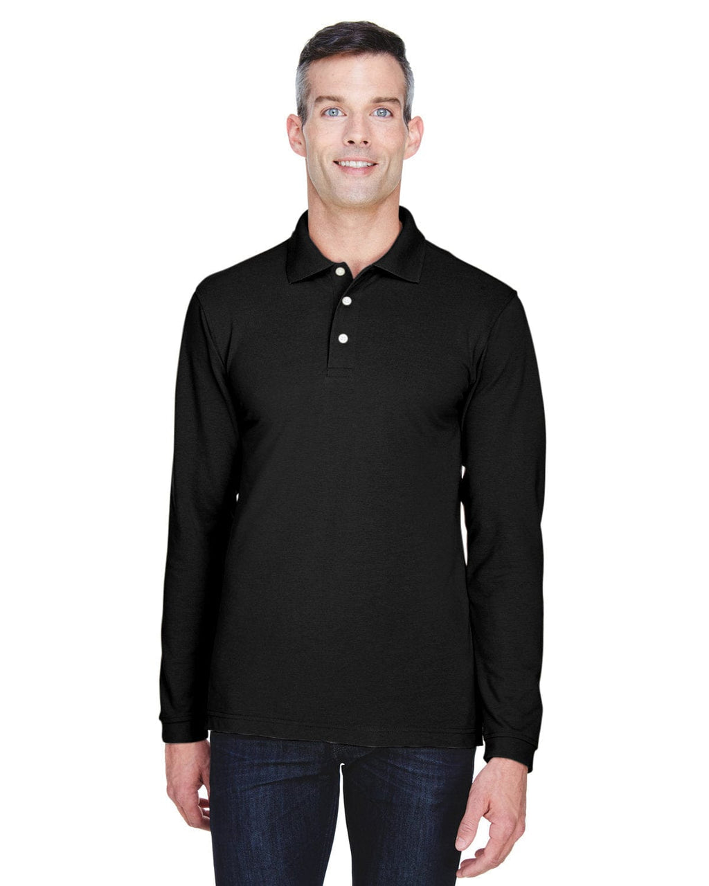 Harriton Easy Blend Long Sleeve Polo Shirt M265L | Black - Front