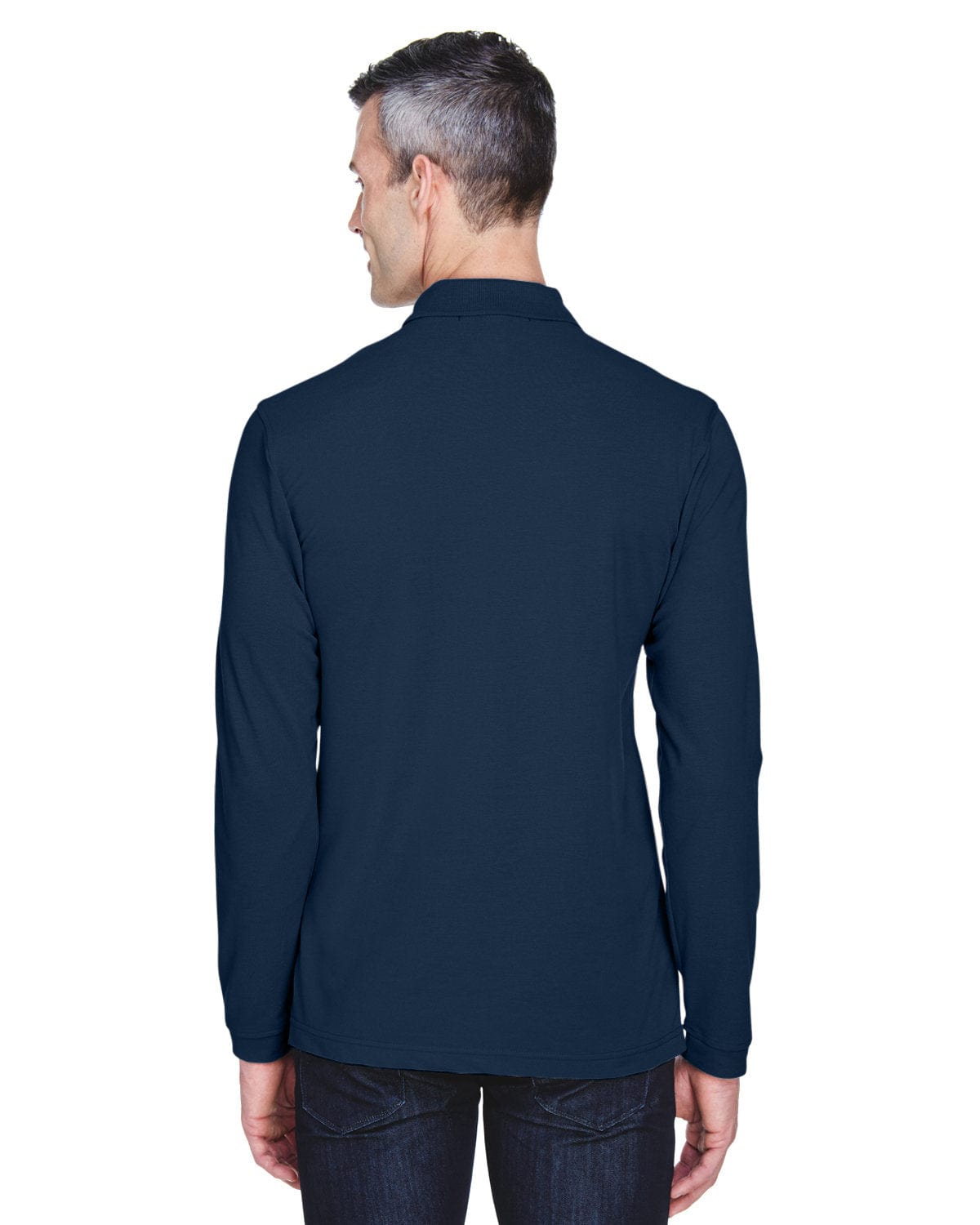 Harriton Easy Blend Long Sleeve Polo Shirt M265L | Navy - Back