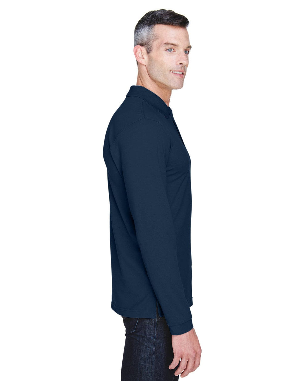Harriton Easy Blend Long Sleeve Polo Shirt M265L | Navy - Side