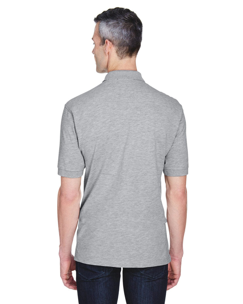 Harriton Easy Blend Pocket Polo Shirt M265P | Grey Heather - Back