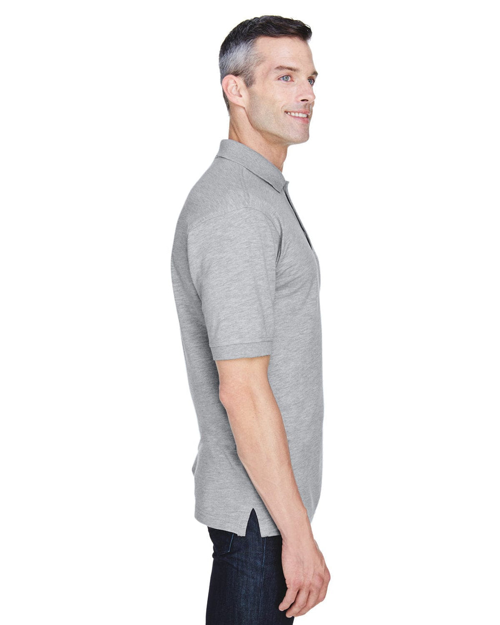Harriton Easy Blend Pocket Polo Shirt M265P | Grey Heather - Side
