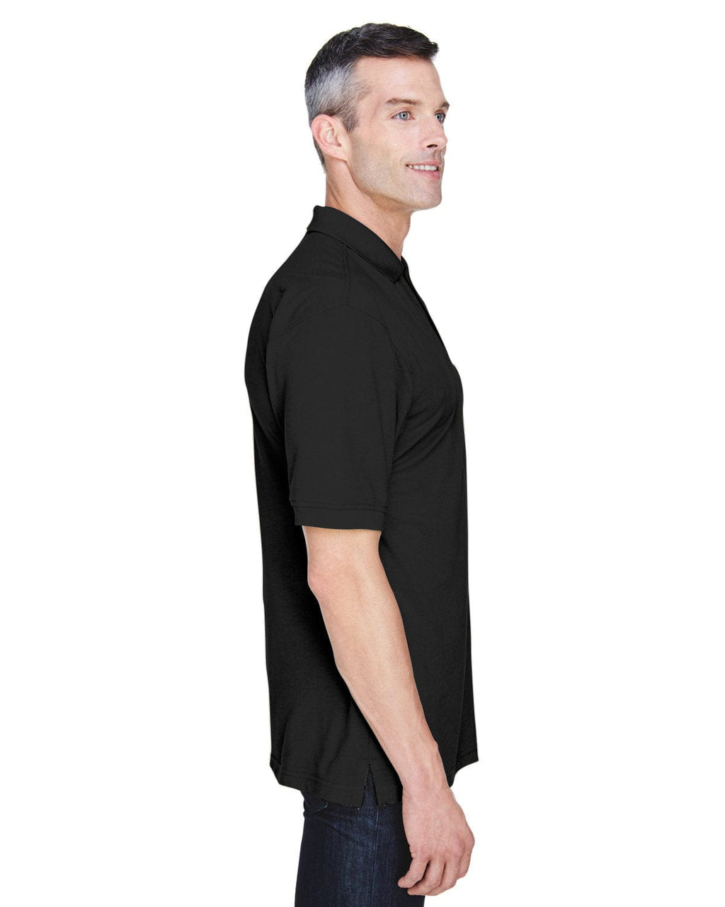 Harriton Easy Blend Pocket Polo Shirt M265P | Black - Side
