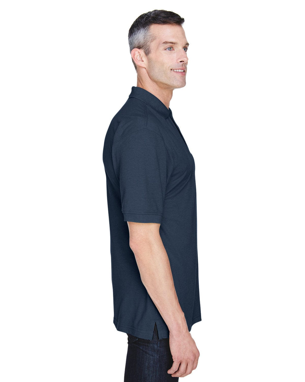 Harriton Easy Blend Pocket Polo Shirt M265P | Navy - Side