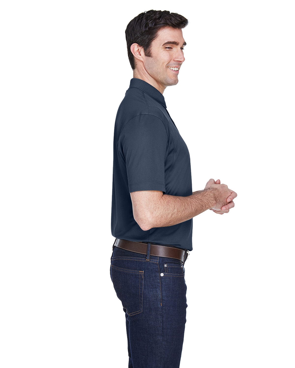 Harriton Micro-Pique Polo Shirt M354 | Navy - Side