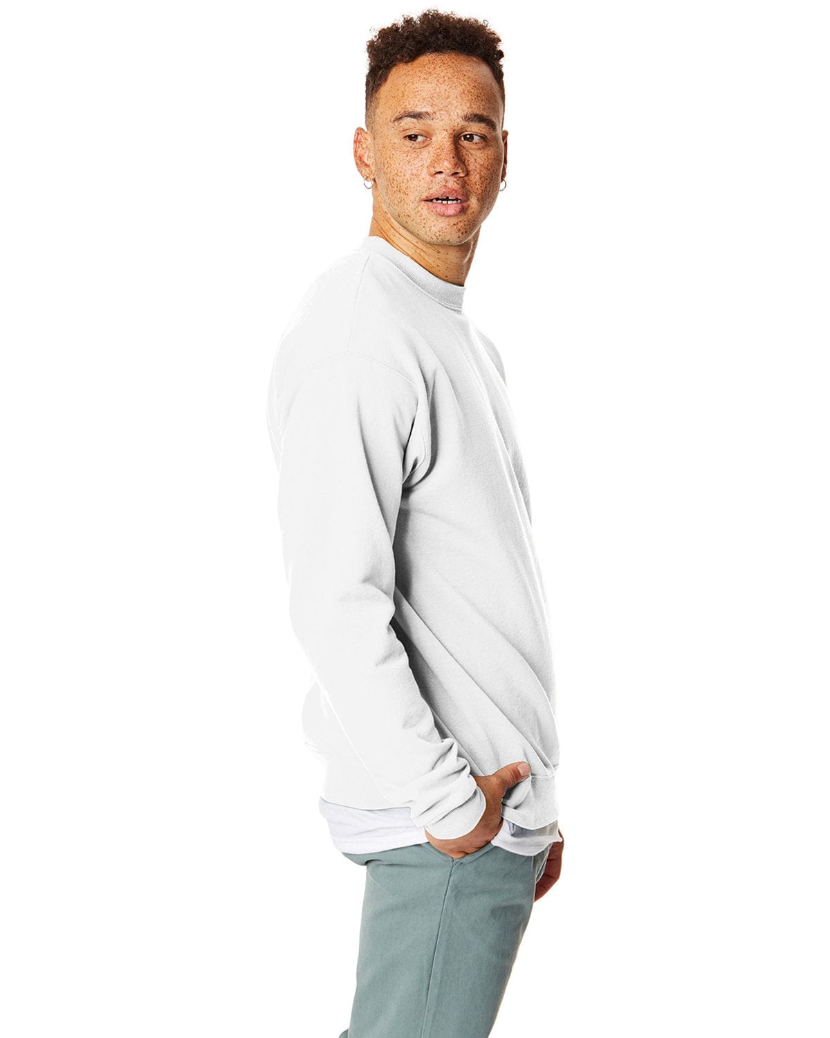 Hanes 50/50 Crewneck Sweatshirt P1607 | White - Side
