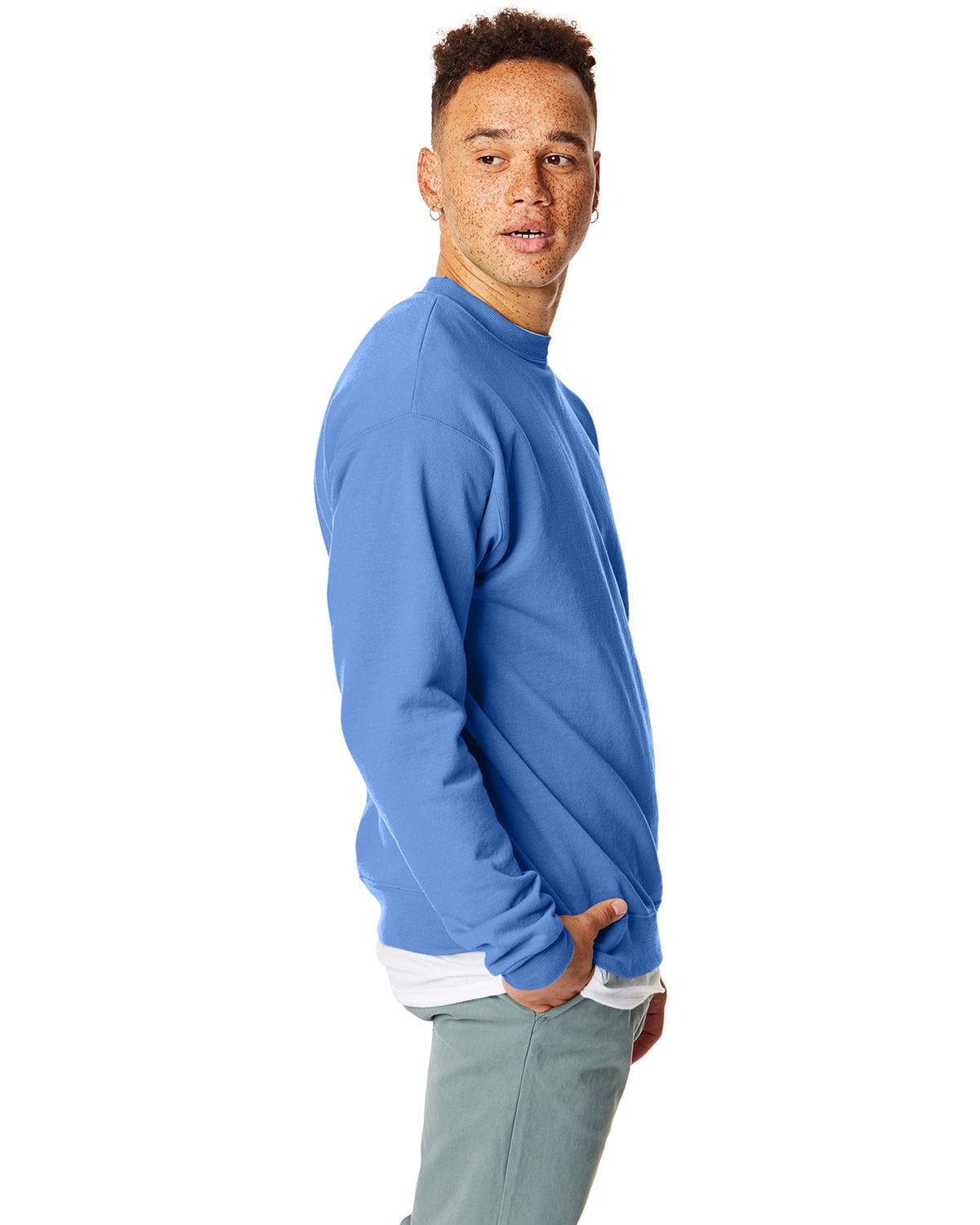 Hanes 50/50 Crewneck Sweatshirt P1607 | Carolina Blue - Side