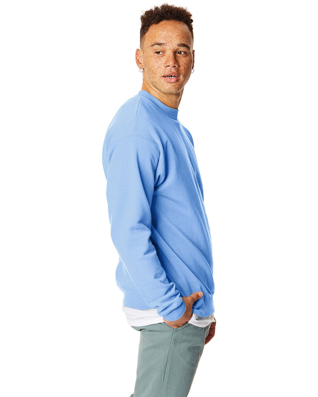 Hanes 50/50 Crewneck Sweatshirt P1607 | Light Blue - Side