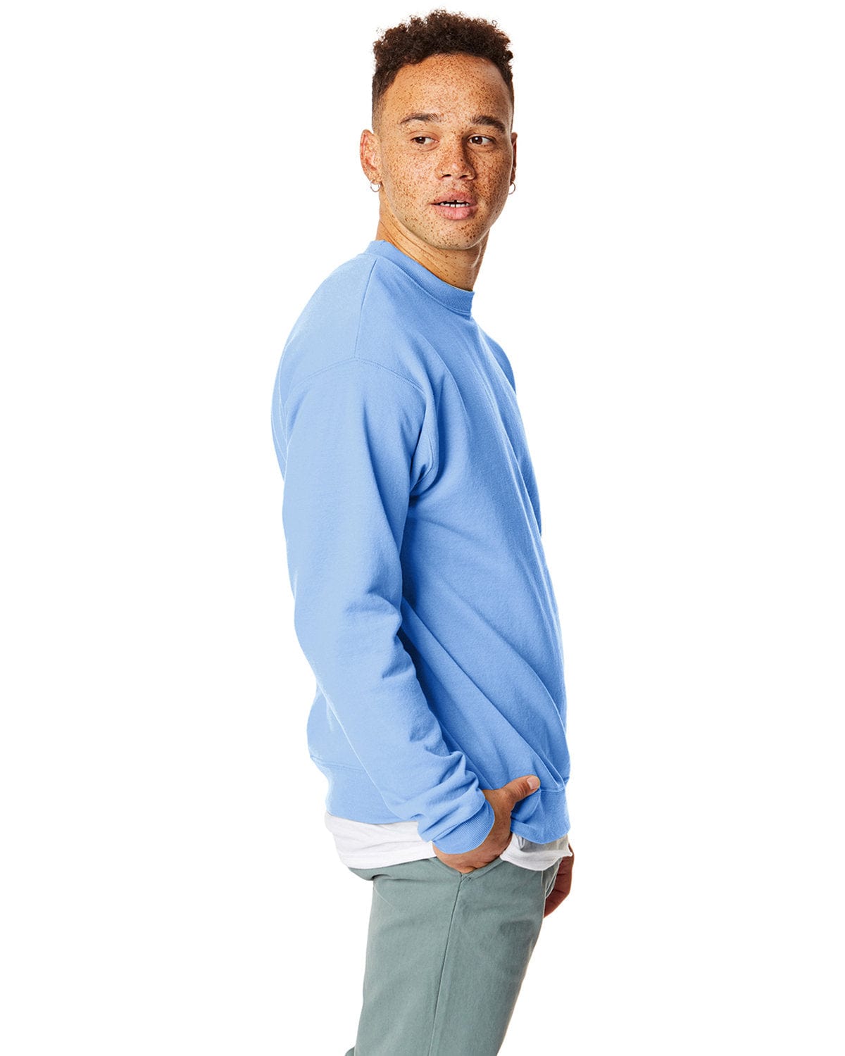 Hanes 50/50 Crewneck Sweatshirt P1607 | Light Blue - Side