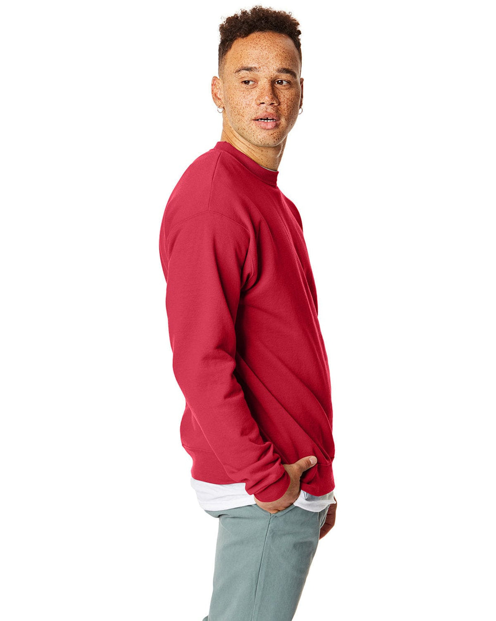 Hanes 50/50 Crewneck Sweatshirt P1607 | Deep Red - Side