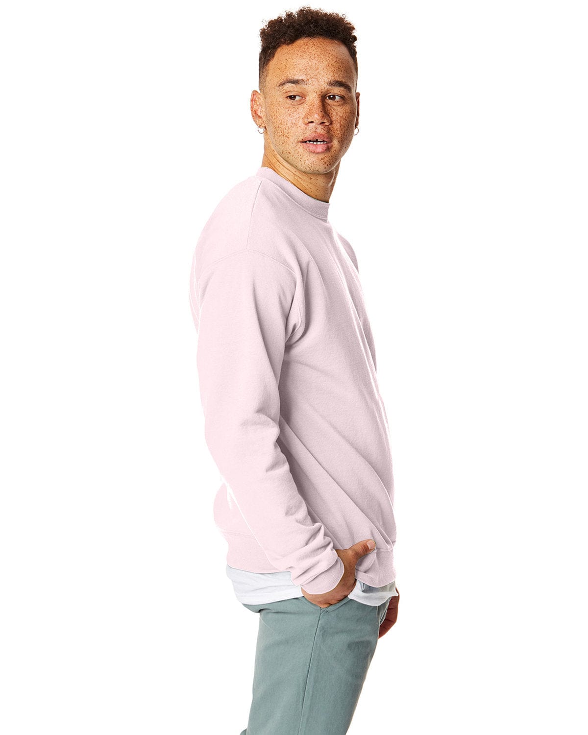 Hanes 50/50 Crewneck Sweatshirt P1607 | Pale Pink - Side