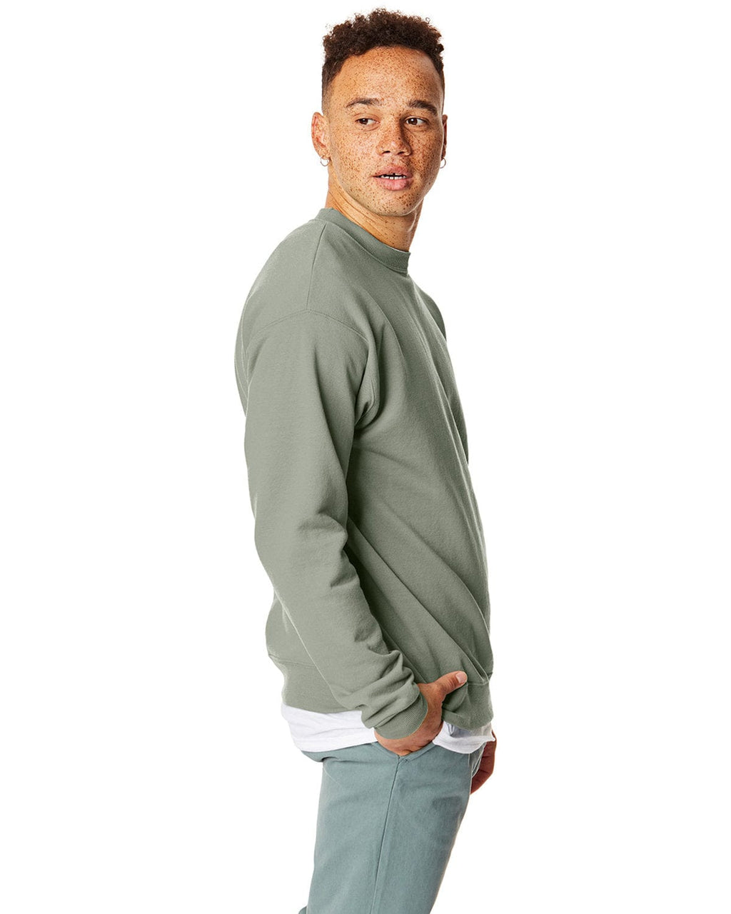 Hanes 50/50 Crewneck Sweatshirt P1607 | Stonewash Green - Side