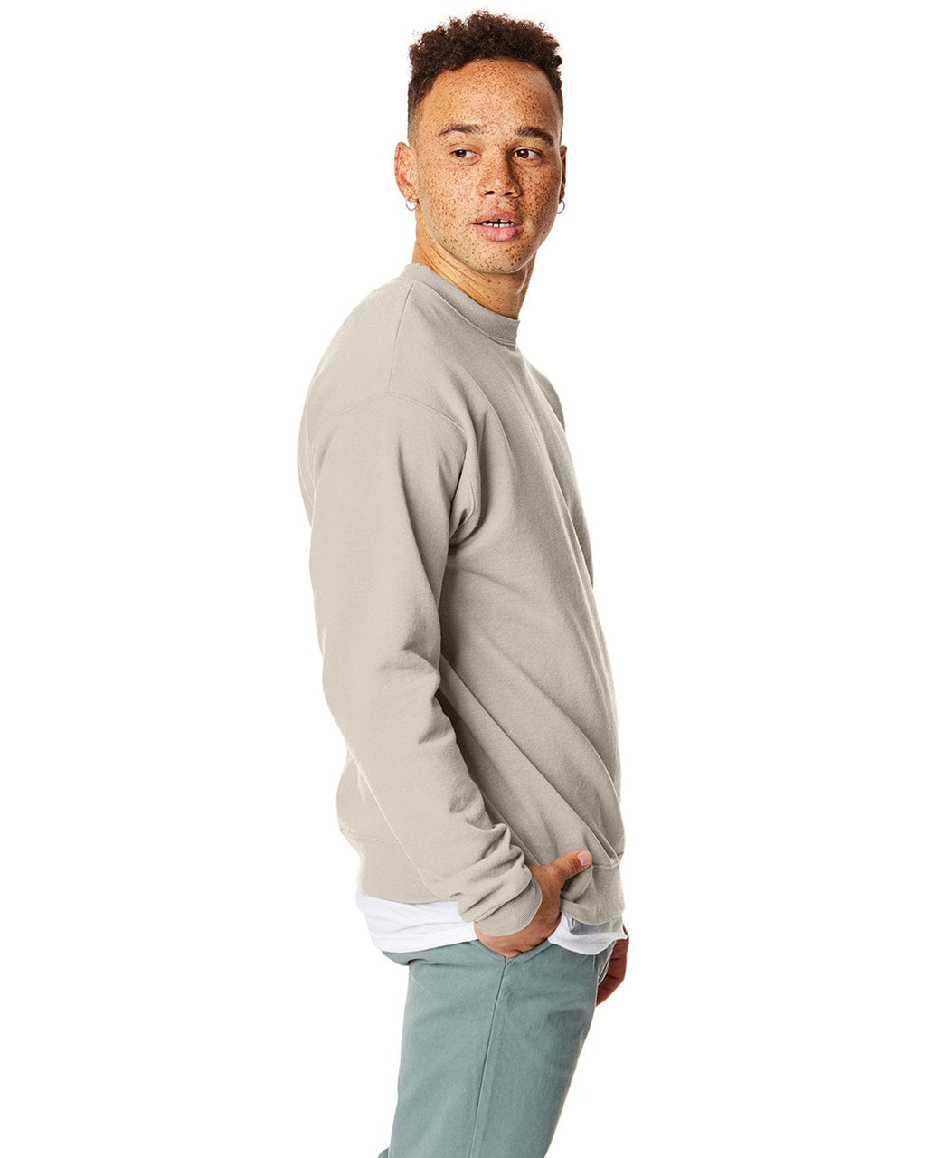 Hanes 50/50 Crewneck Sweatshirt P1607 | Sand - Side