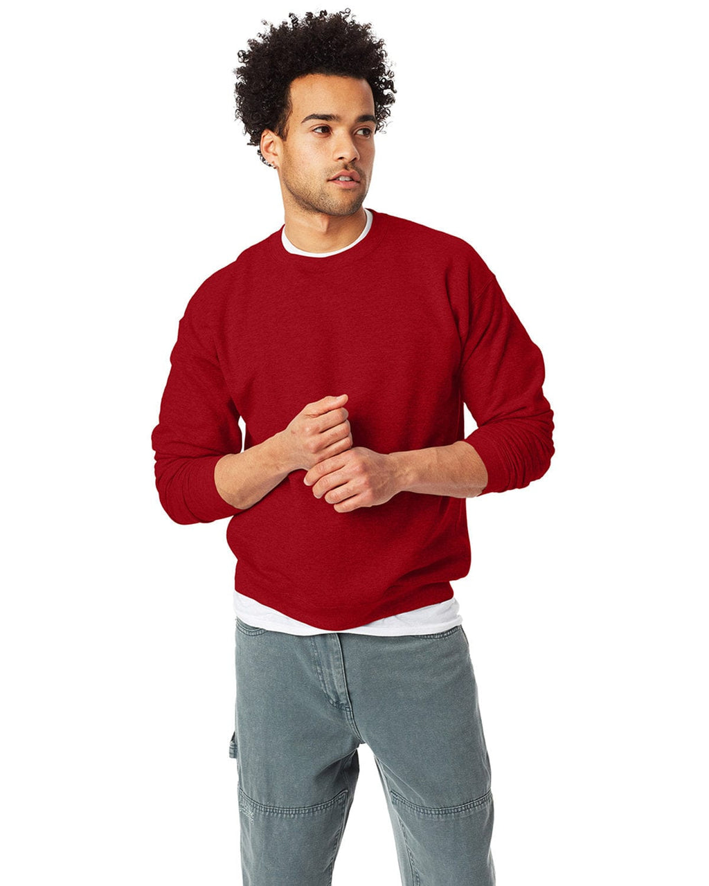 Hanes 50/50 Crewneck Sweatshirt P1607 | Red Pepper Hthr - Front