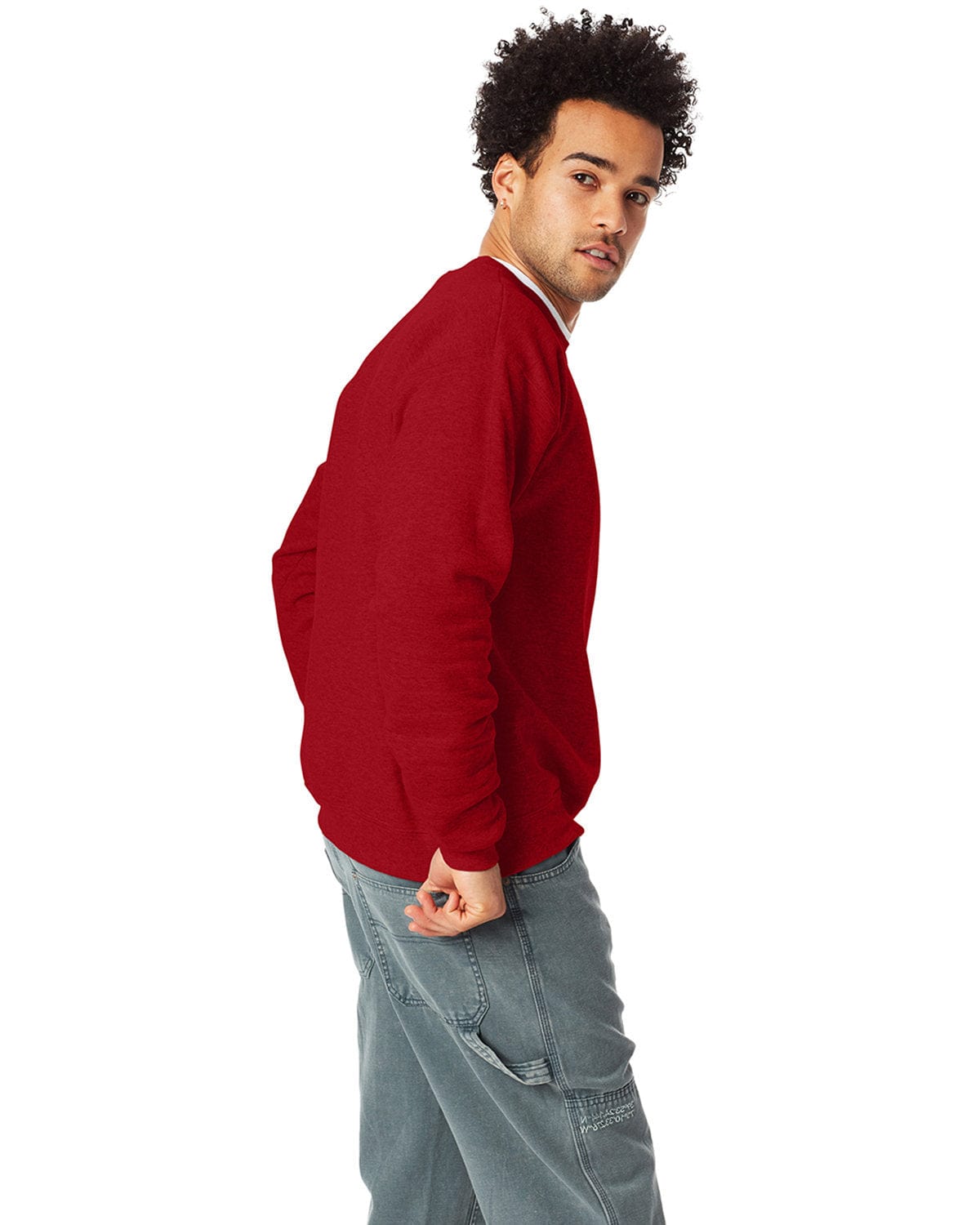 Hanes 50/50 Crewneck Sweatshirt P1607 | Red Pepper Hthr - Side
