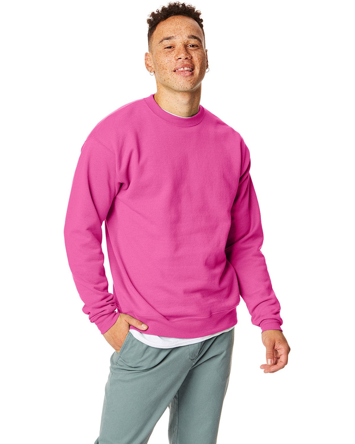 Hanes 50/50 Crewneck Sweatshirt P1607 | Wow Pink - Front