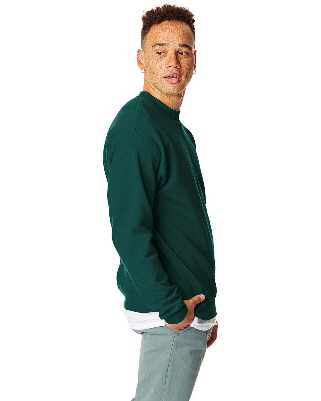Hanes 50/50 Crewneck Sweatshirt P1607 | Deep Forest - Side