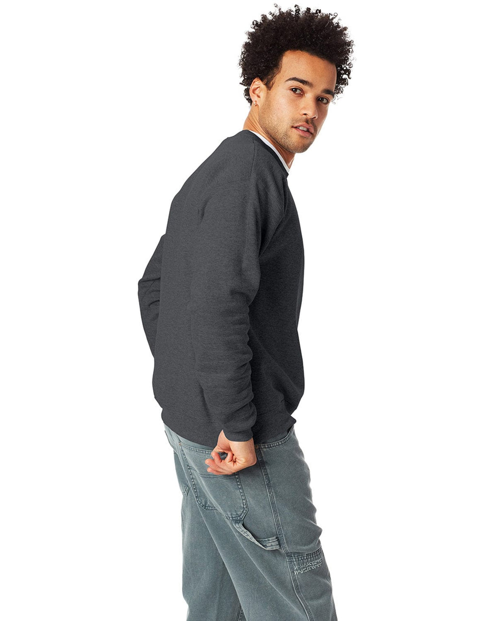 Hanes 50/50 Crewneck Sweatshirt P1607 | Charcoal Heather - Side