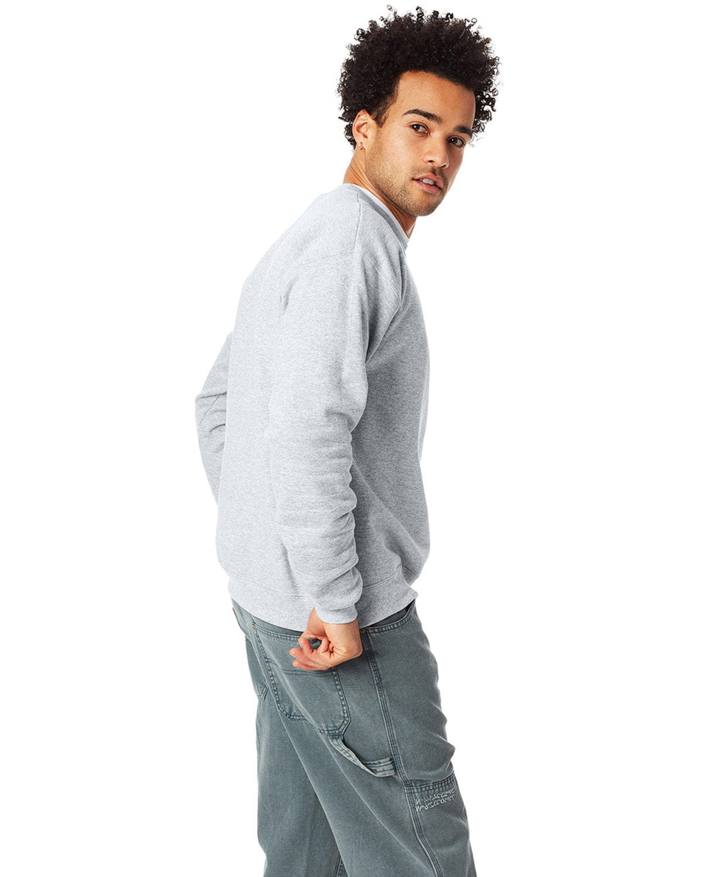 Hanes 50/50 Crewneck Sweatshirt P1607 | Ash - Side