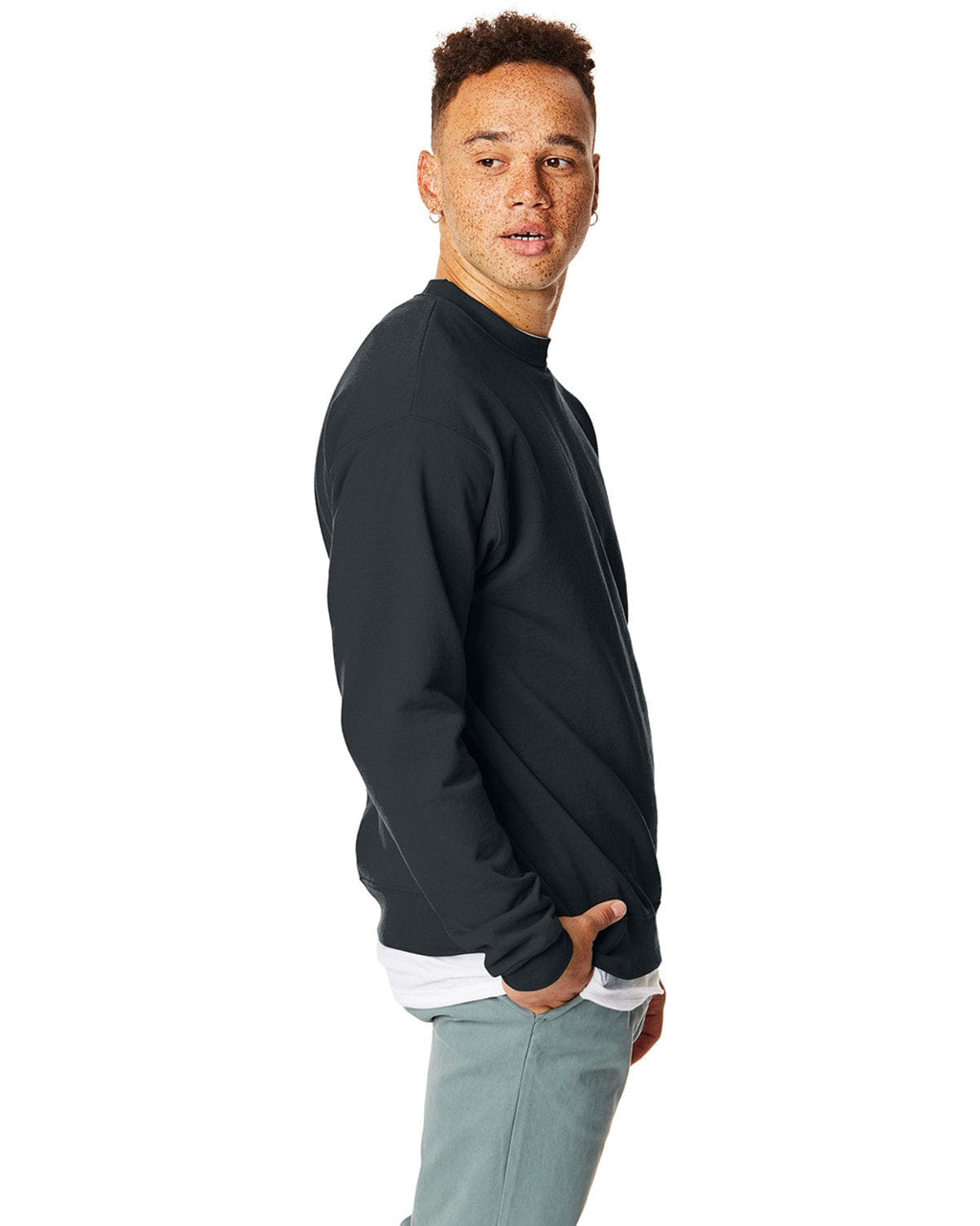 Hanes 50/50 Crewneck Sweatshirt P1607 | Black - Side