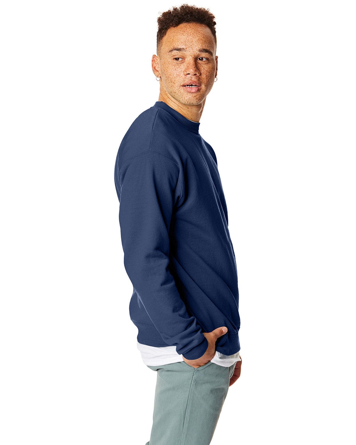 Hanes 50/50 Crewneck Sweatshirt P1607 | Navy - Side