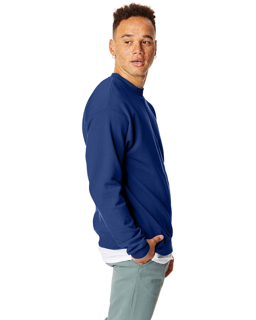 Hanes 50/50 Crewneck Sweatshirt P1607 | Deep Royal - Side