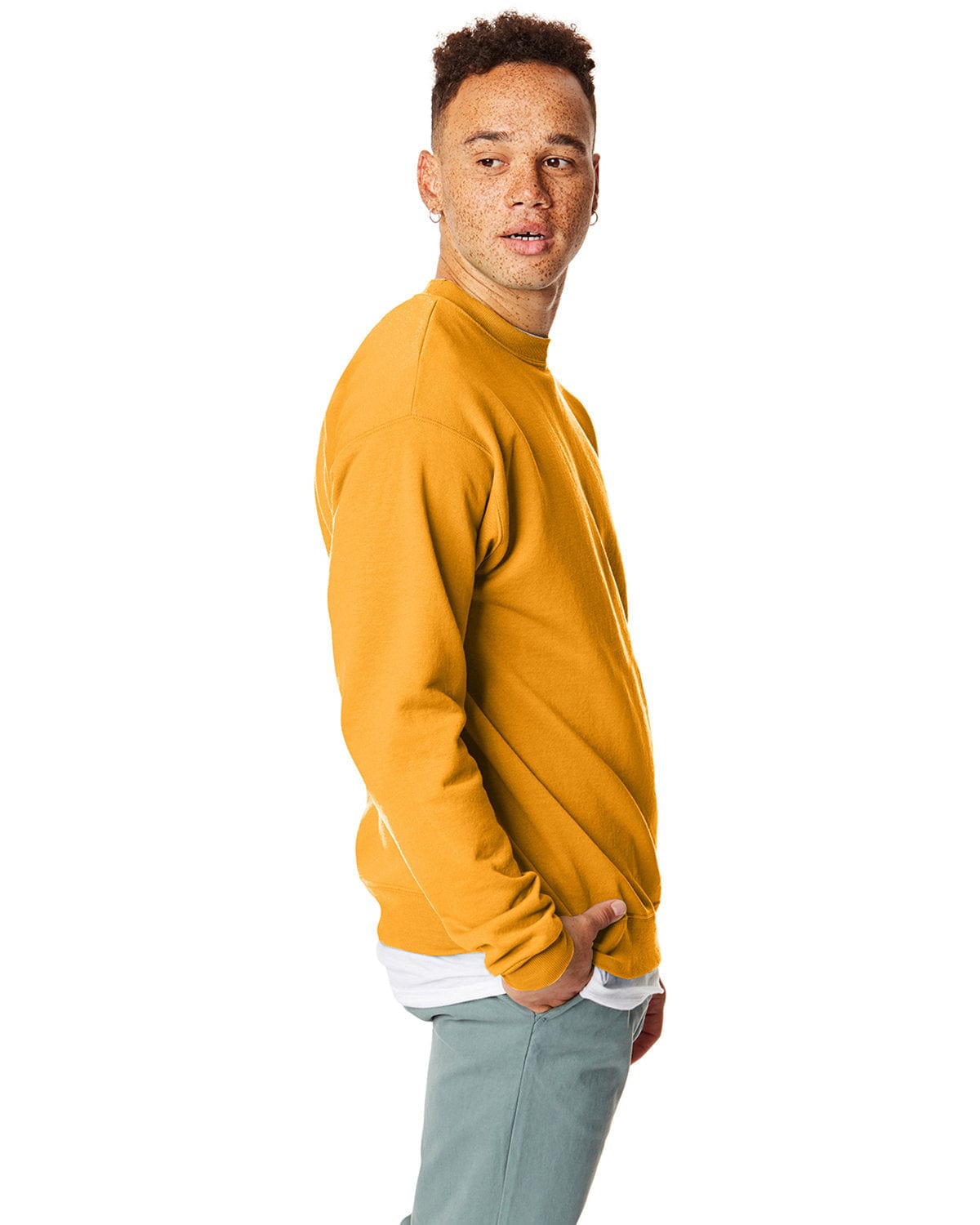 Hanes 50/50 Crewneck Sweatshirt P1607 | Gold - Side