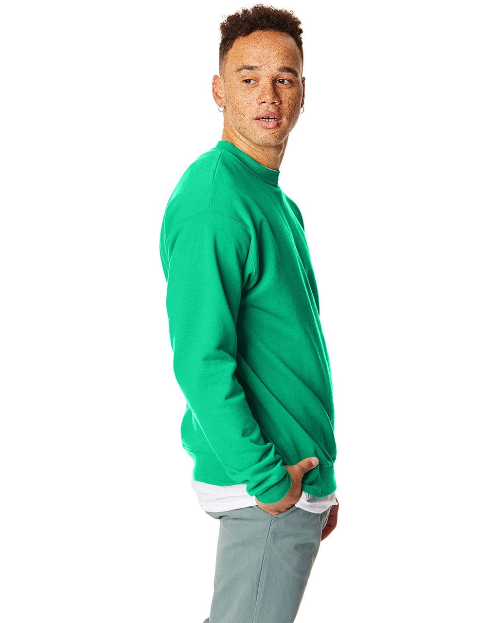 Hanes 50/50 Crewneck Sweatshirt P1607 | Kelly Green - Side