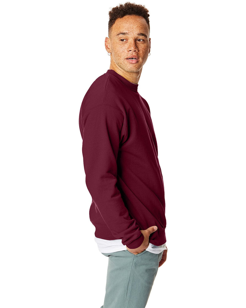 Hanes 50/50 Crewneck Sweatshirt P1607 | Maroon - Side