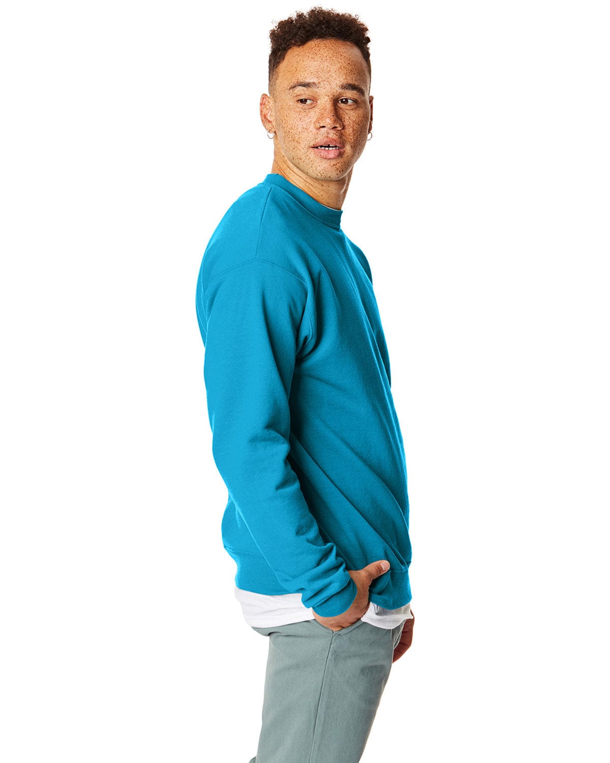 Hanes 50/50 Crewneck Sweatshirt P1607 | Teal - Side