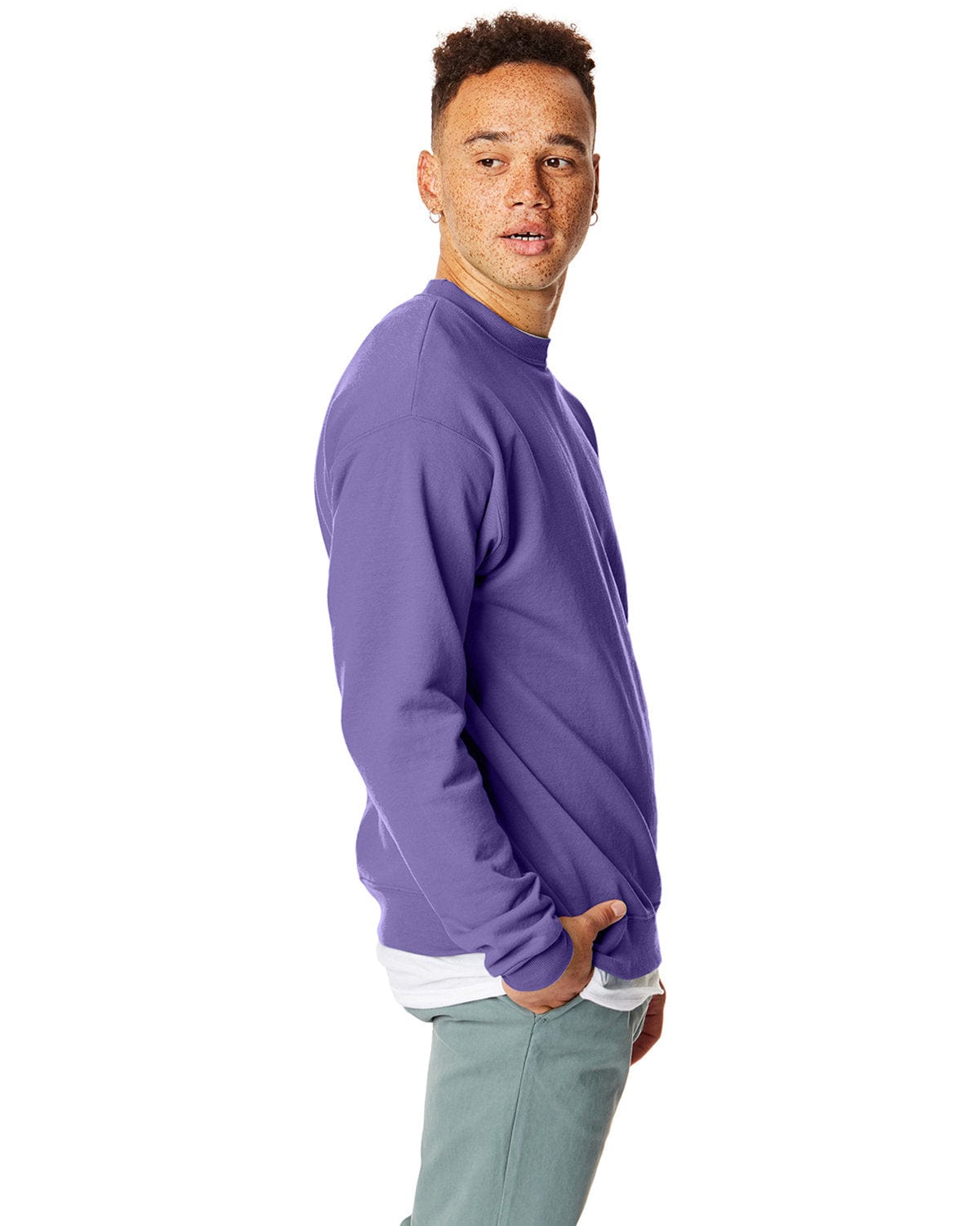 Hanes 50/50 Crewneck Sweatshirt P1607 | Purple - Side