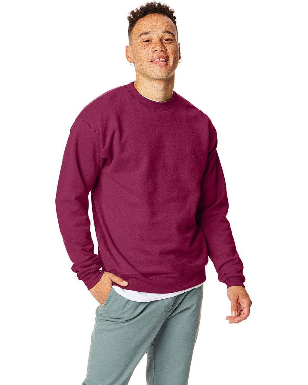 Hanes 50/50 Crewneck Sweatshirt P1607 | Cardinal - Front