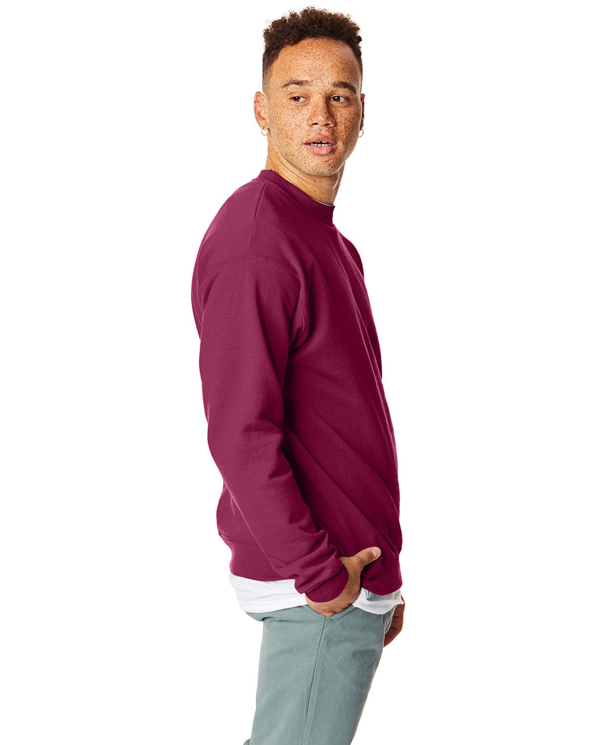 Hanes 50/50 Crewneck Sweatshirt P1607 | Cardinal - Side