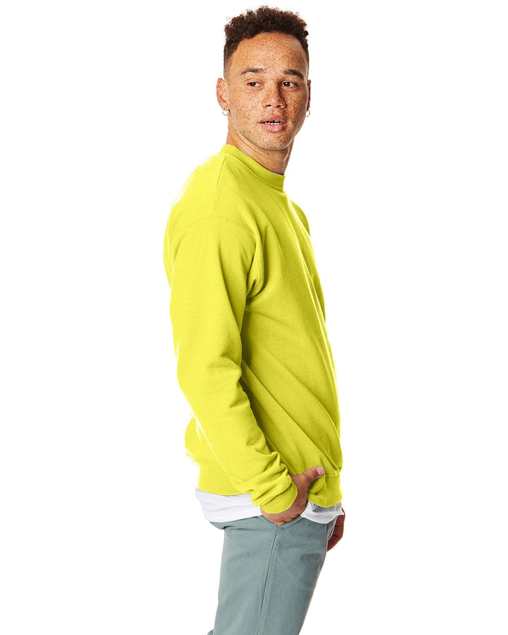 Hanes 50/50 Crewneck Sweatshirt P1607 | Safety Green - Side