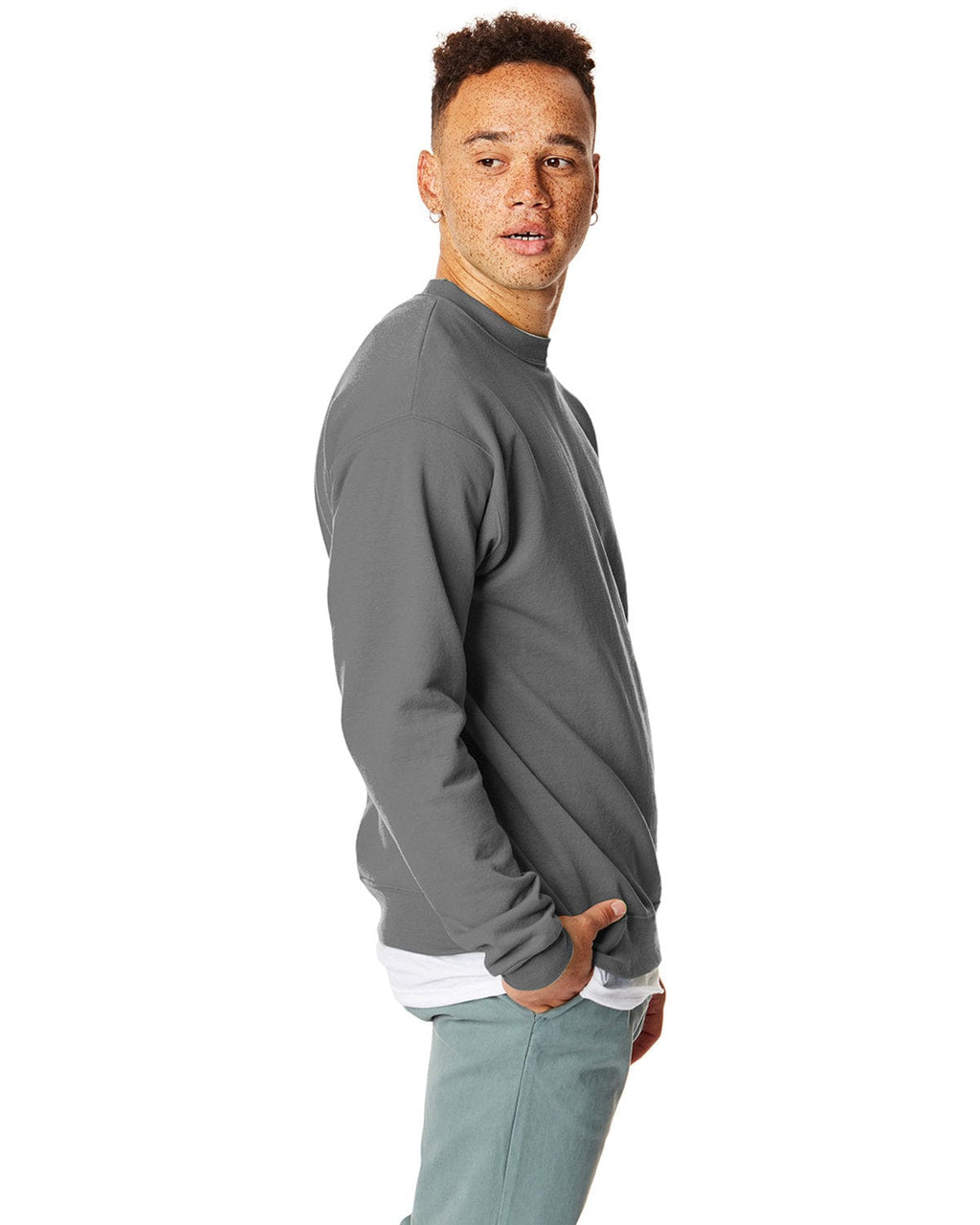 Hanes 50/50 Crewneck Sweatshirt P1607 | Smoke Gray - Side
