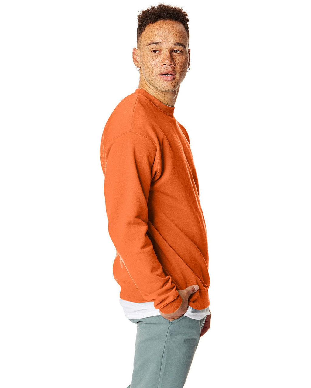 Hanes 50/50 Crewneck Sweatshirt P1607 | Safety Orange - Side