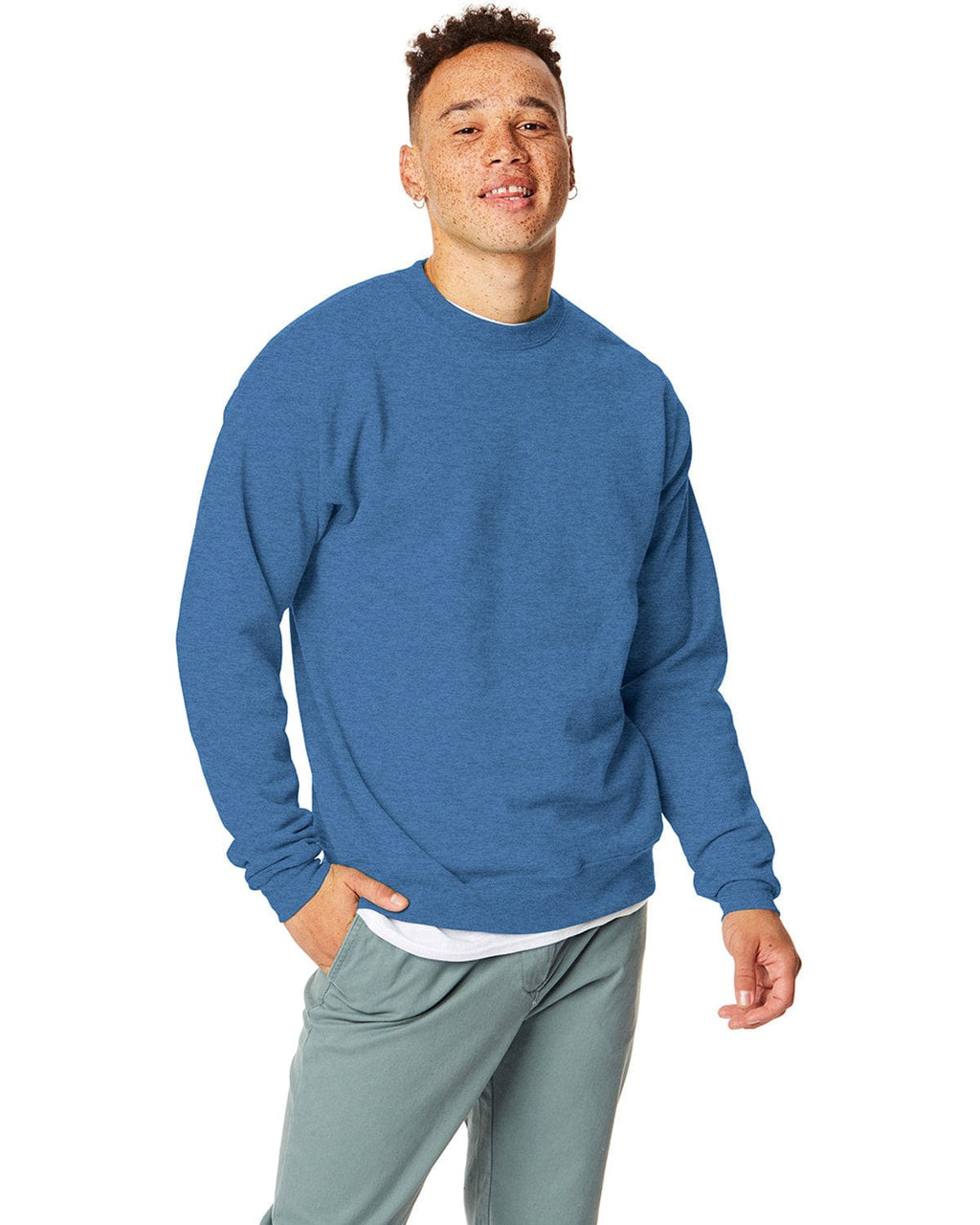 Hanes 50/50 Crewneck Sweatshirt P1607 | Heather Blue - Front