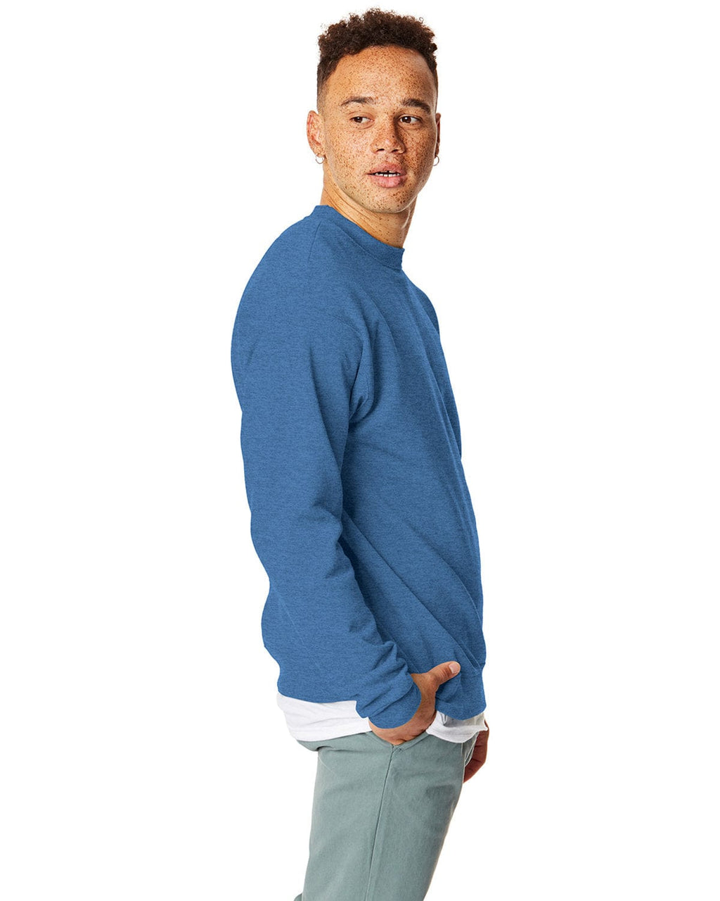 Hanes 50/50 Crewneck Sweatshirt P1607 | Heather Blue - Side