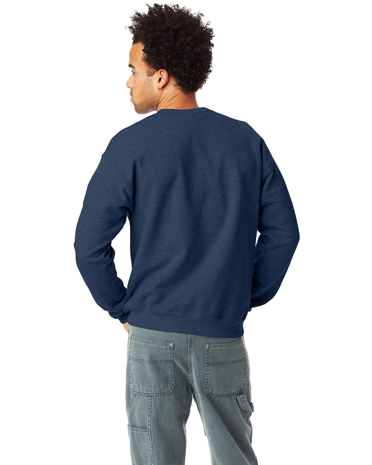 Hanes 50/50 Crewneck Sweatshirt P1607 | Heather Navy - Back