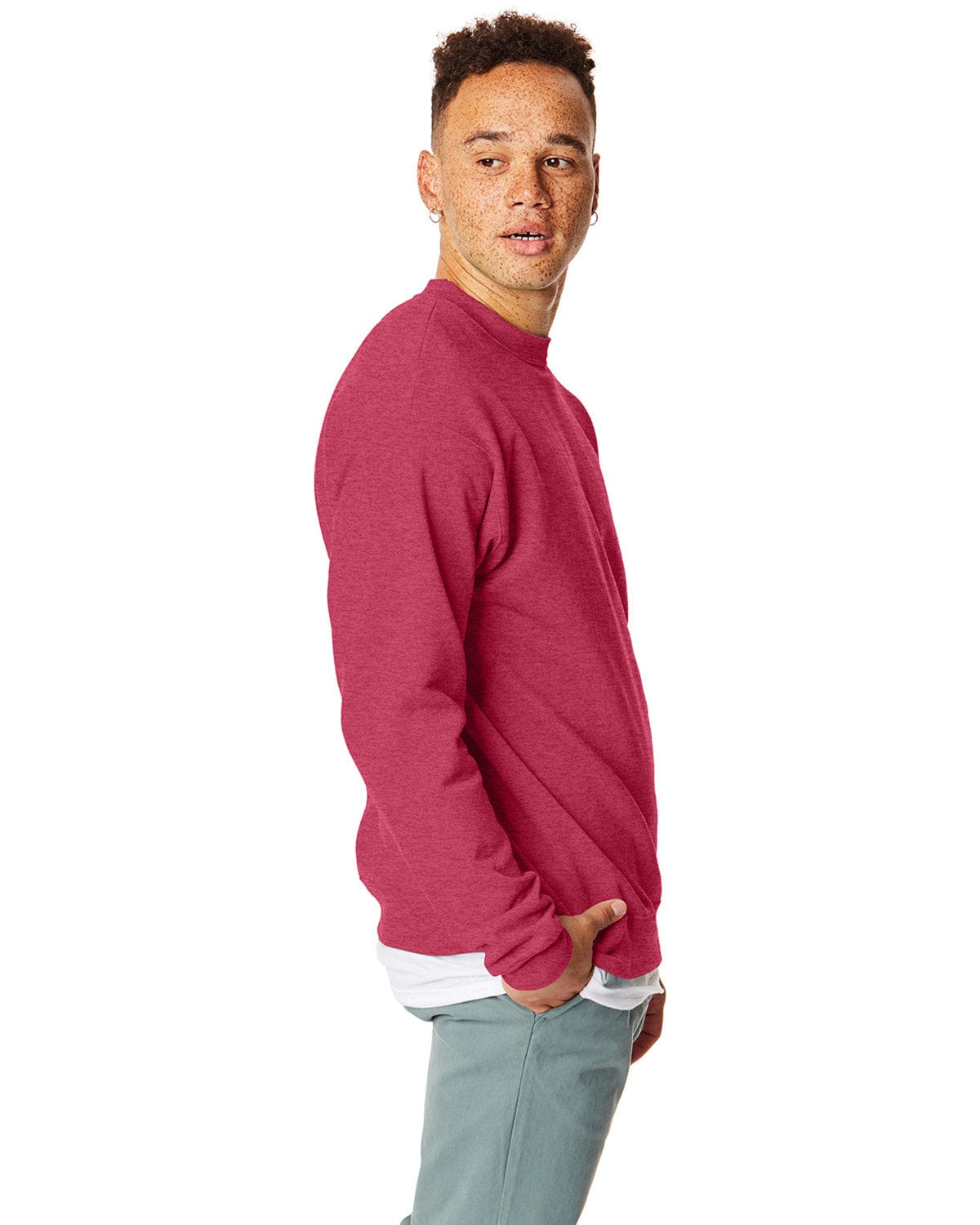 Hanes 50/50 Crewneck Sweatshirt P1607 | Heather Red - Side