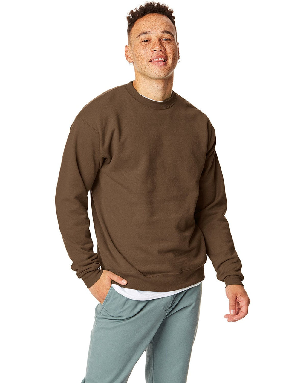 Hanes 50/50 Crewneck Sweatshirt P1607 | Army Brown - Front