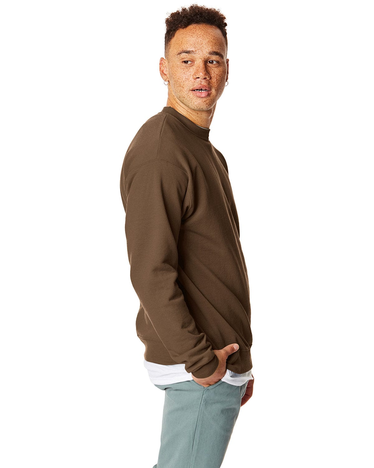 Hanes 50/50 Crewneck Sweatshirt P1607 | Army Brown - Side