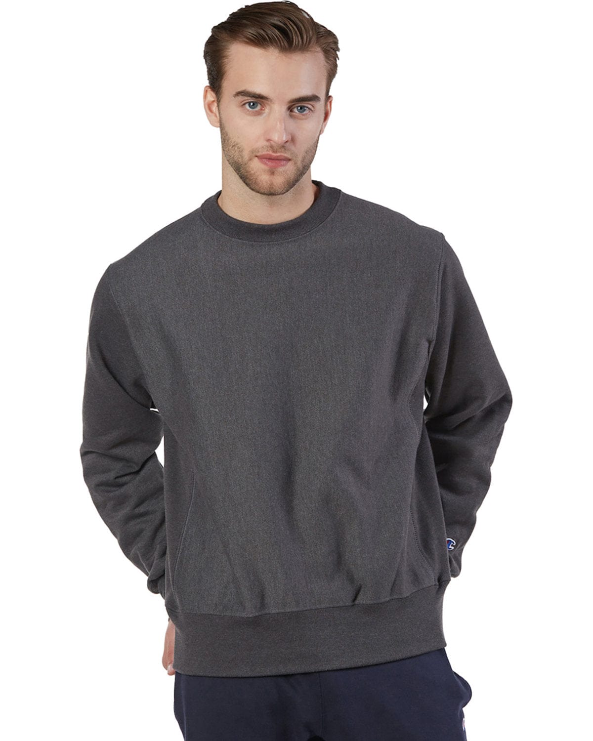 Champion Reverse Weave Crewneck Sweatshirt S1049 | Charcoal Heather - Front