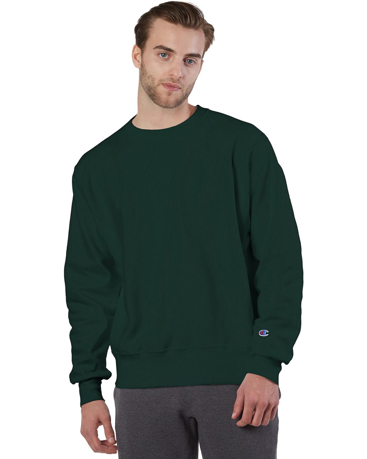 Champion Reverse Weave Crewneck Sweatshirt S1049 | Dark Green - Front