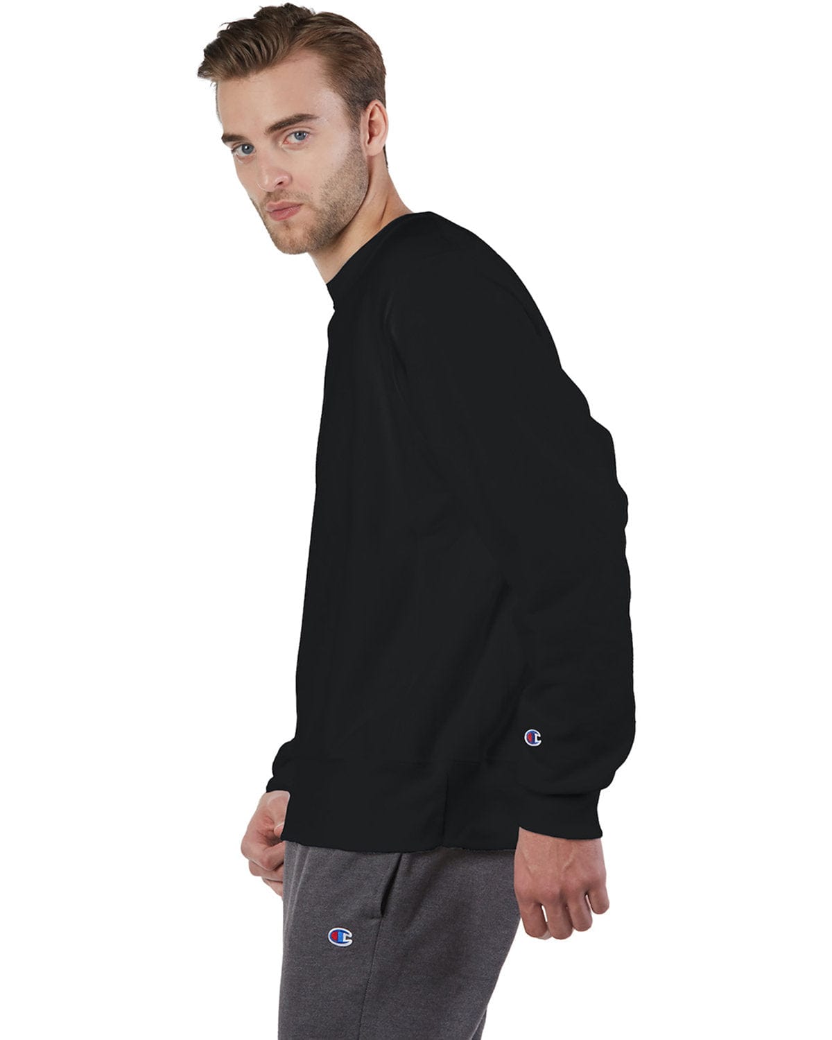 Champion Reverse Weave Crewneck Sweatshirt S1049 | Black - Side