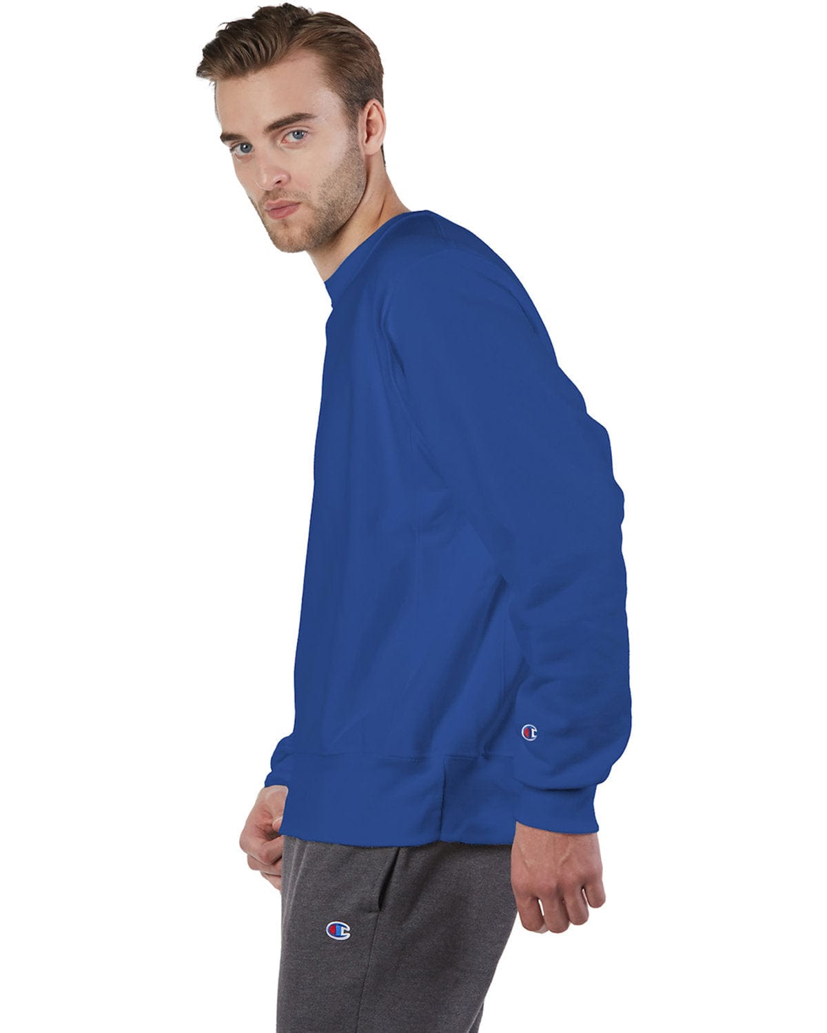 Champion Reverse Weave Crewneck Sweatshirt S1049 | Athletic Royal - Side