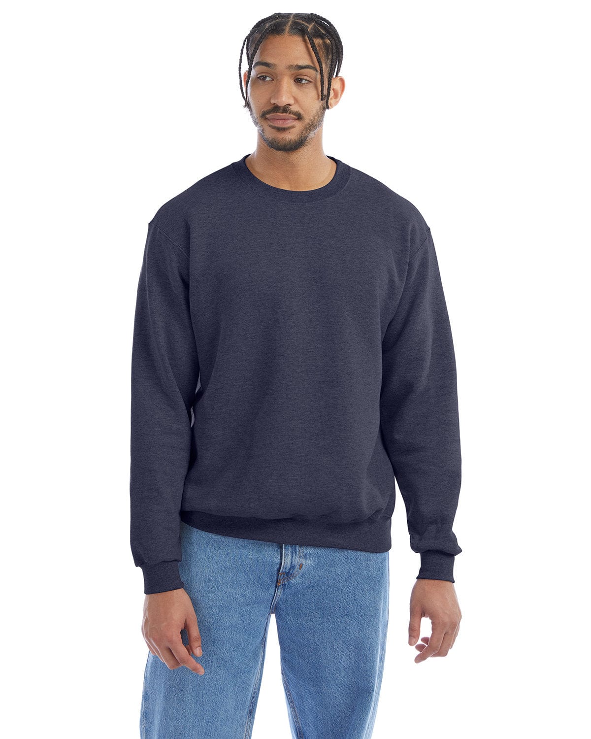 Champion EcoSmart Crewneck Sweatshirt S600 | Navy Heather - Front
