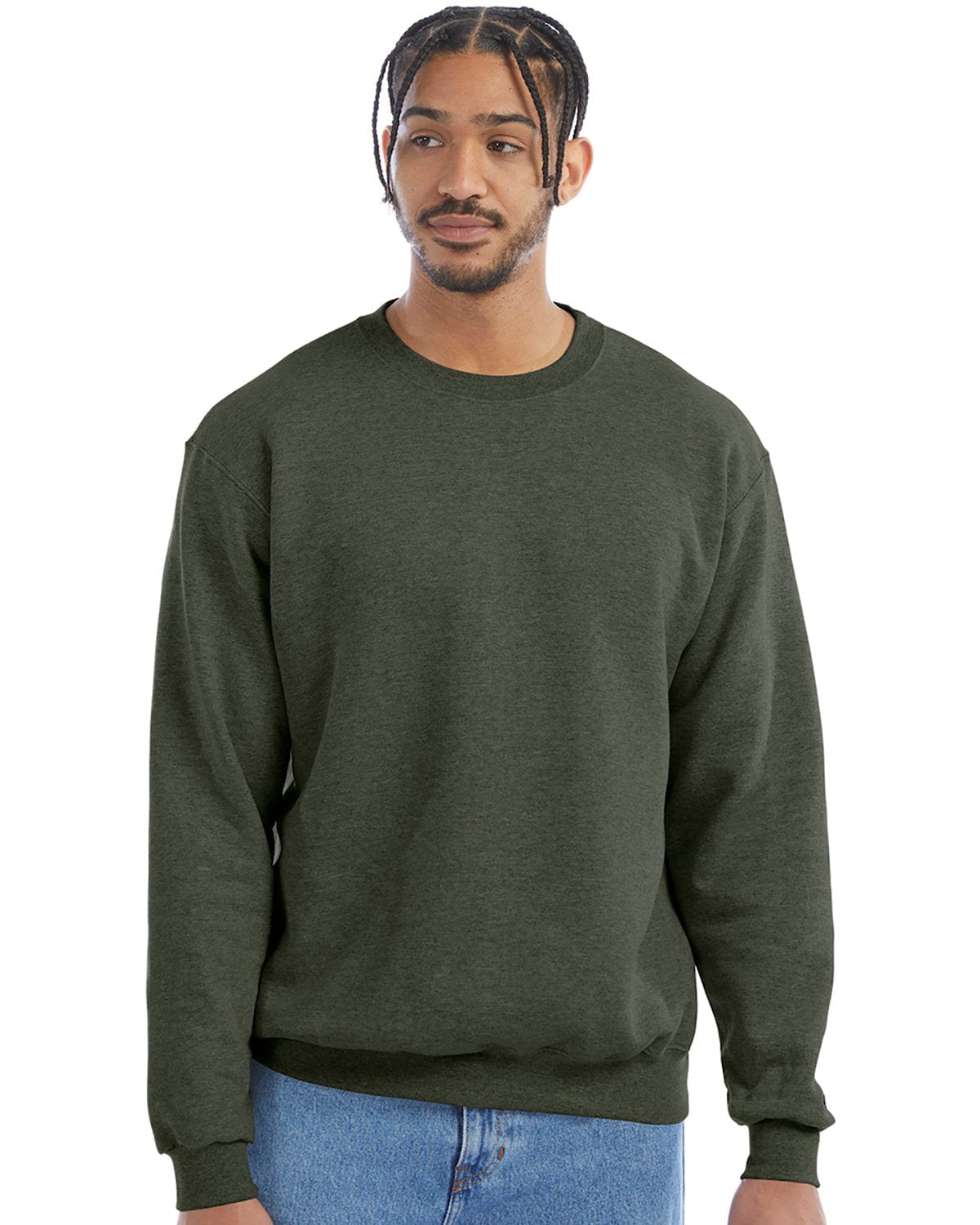 Champion EcoSmart Crewneck Sweatshirt S600 | Dark Green Hthr - Front